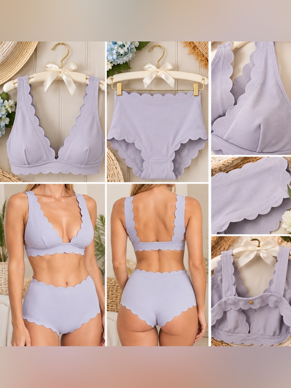 Victorias Secret Sz XL Lilac Scalloped Edge 2pc High-Waist Swimsuit